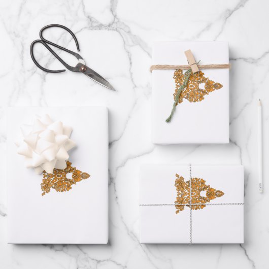 Paisley Floral Art ・ Orange Boho Decor Geschenkpapier Set (Vorderseite)