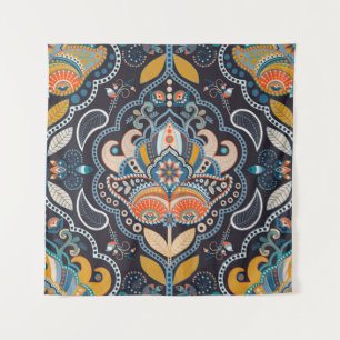 Paisley Floral: Dunkles indisches Muster Wandteppich
