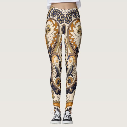 Paisley Floral: Farbenloses, nahtloses Design Leggings (Vorderseite)
