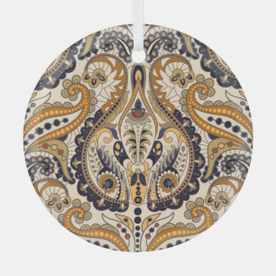 Paisley Floral: Farbenloses, nahtloses Design Ornament Aus Glas