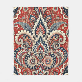 Paisley Floral Fusion in Rot, Weiß und Blau Fleecedecke