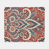 Paisley Floral Fusion in Rot, Weiß und Blau Fleecedecke (Vorderseite (Horizontal))