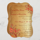 Paisley Floral Gold Red Orange Indian Wedding Einladung (Vorne/Hinten)