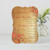 Paisley Floral Gold Red Orange Indian Wedding Einladung (Stehend Vorderseite)