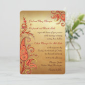 Paisley Floral Gold Red Orange Indian Wedding Einladung (Stehend Vorderseite)