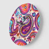 Paisley Floral Indian Seamless Ornament Große Wanduhr (Winkel)