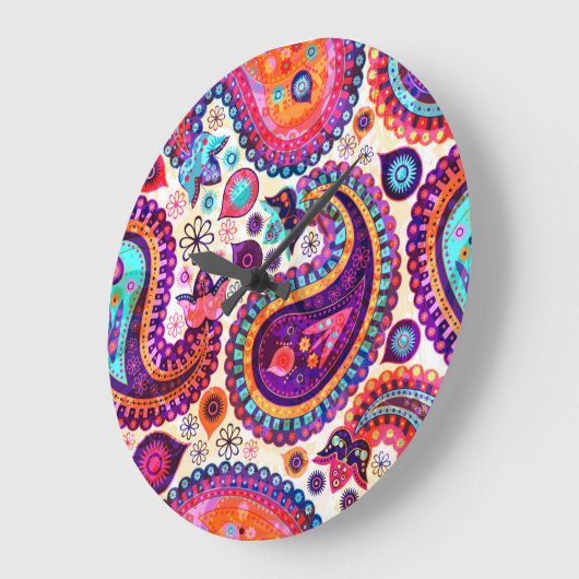 Paisley Floral Indian Seamless Ornament Große Wanduhr (Winkel)