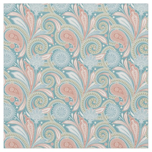 Paisley Floral Light Pink und Blue Stoff (Nahaufnahme)