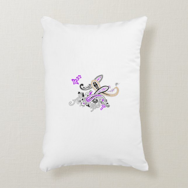 Paisley Floral Motif – Boho White Purple Orange  Dekokissen (Vorderseite(Vertikal))