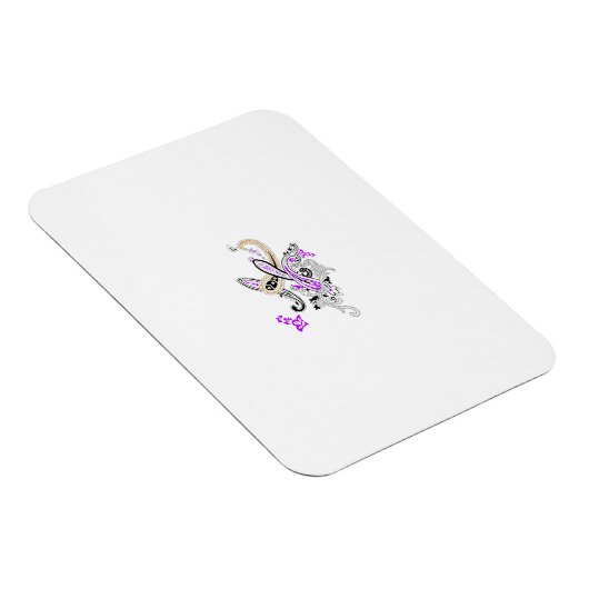 Paisley Floral Motif – Boho White Purple Orange Magnet (Rechte Seite)