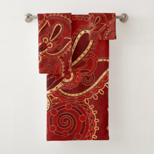 Paisley Floral Ornament Ruby rot und gold Badhandtuch Set