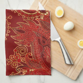 Paisley Floral Ornament Ruby rot und gold Geschirrtuch (Viertel Falte)