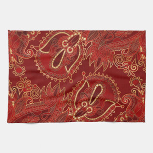 Paisley Floral Ornament Ruby rot und gold Geschirrtuch