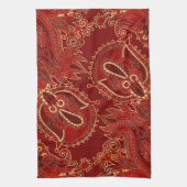 Paisley Floral Ornament Ruby rot und gold Geschirrtuch (Vertikal)