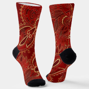 Paisley Floral Ornament Ruby rot und gold Socken