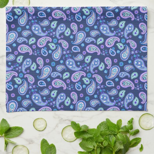 Paisley Floral Pattern - Blau Geschirrtuch (Gefaltet)