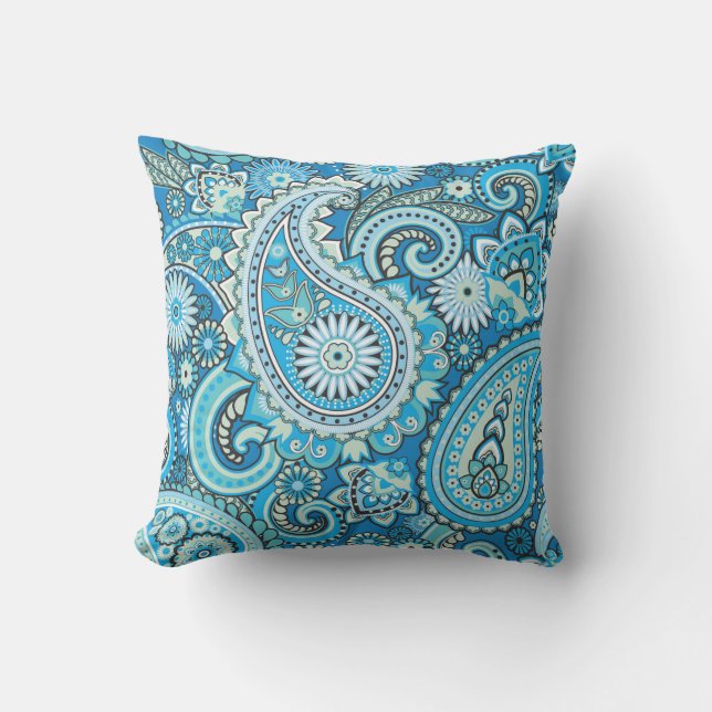 Paisley Floral Pattern Blau Kissen (Vorderseite)