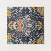 Paisley floral seamless pattern. Dark backdrop wit Wandteppich (Vorderseite (Horizontal))
