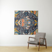 Paisley floral seamless pattern. Dark backdrop wit Wandteppich (Beispiel (Horizontal))
