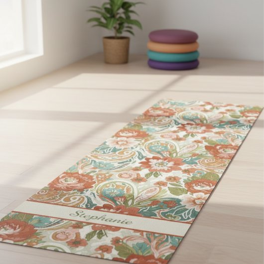 Paisley Floral Yoga Mat - Custom Name Mat Yogamatte