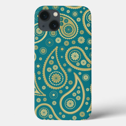 Paisley Funky Print in Aquamarin & Golds Case-Mate iPhone Hülle (Rückseite)