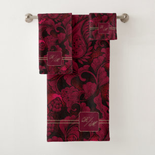 Paisley Garden Floral Monogram Burgundy/Gold ID750 Badhandtuch Set