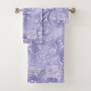 Paisley Garden Floral Monogram Violet/Gold ID750 Badhandtuch Set