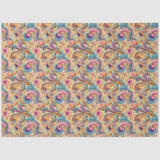 Paisley Golden Blume Abstraktes Muster 6 Seidenpapier (Vorderseite)