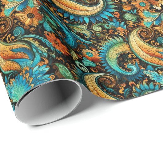 Paisley Golden Blume Abstraktes Muster 7 Geschenkpapier (Rolleneckpunkt)