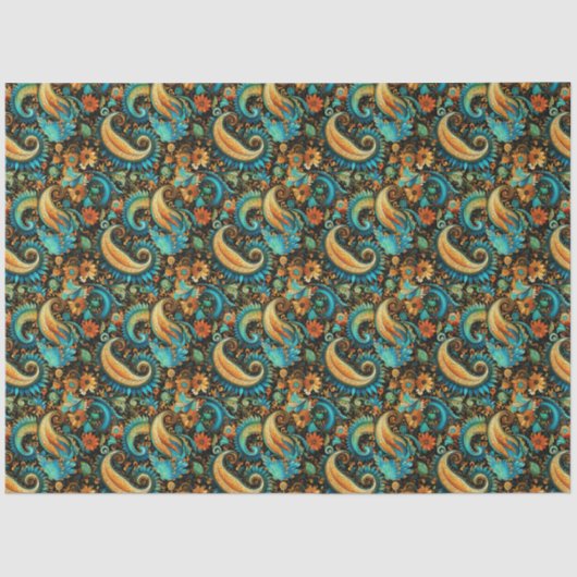 Paisley Golden Blume Abstraktes Muster 7 Seidenpapier (Vorderseite)