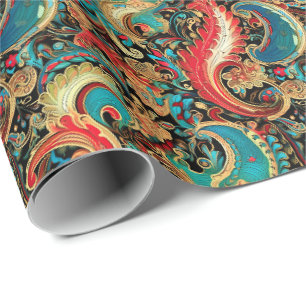 Paisley Golden Blume Abstraktes Muster 8 Geschenkpapier