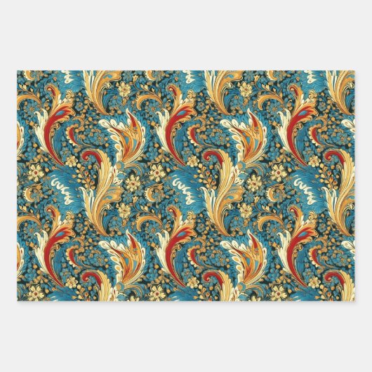 Paisley Golden Blume Abstraktes Muster Set 1 Geschenkpapier Set (Vorderseite 2)