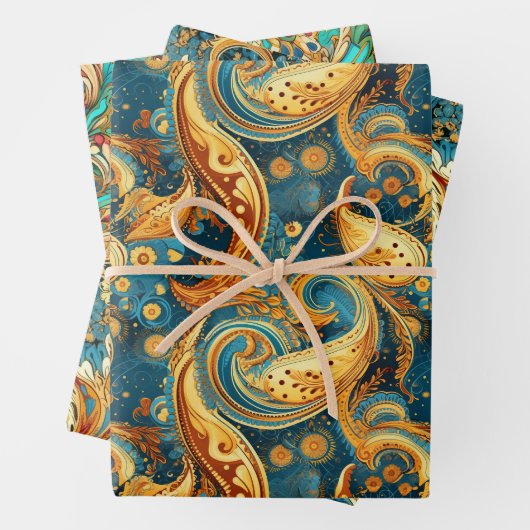 Paisley Golden Blume Abstraktes Muster Set 1 Geschenkpapier Set (Beispiel)