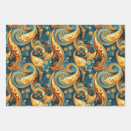 Paisley Golden Blume Abstraktes Muster Set 1 Geschenkpapier Set (Vorderseite)