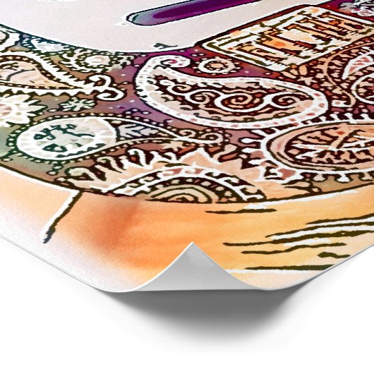 Paisley Guitar Print Poster (Ecke)