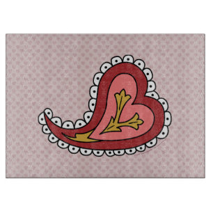 Paisley Heart Glass Cutting Board Schneidebrett