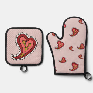 Paisley Heart Ofenhandschuh & Topflappen-Set
