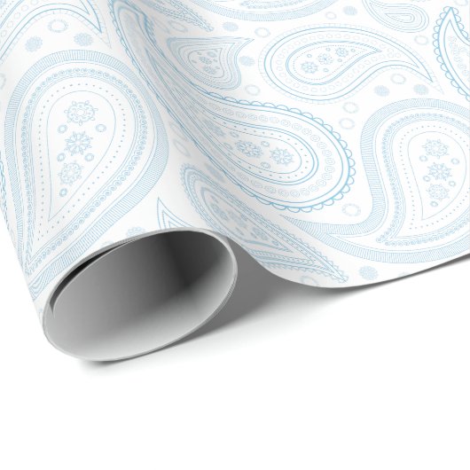 Paisley hellblau auf weißem Packpapier (Rolleneckpunkt)