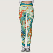 Paisley Horse Green Orange Blue Pattern Leggings (Vorderseite)