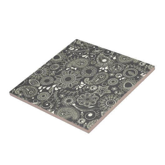 Paisley im Schwarzen u. im Gelb Fliese (Seite)