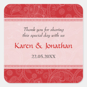 Paisley Impression in Crimson Wedding Sticker