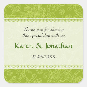 Paisley Impression in Green Wedding Sticker