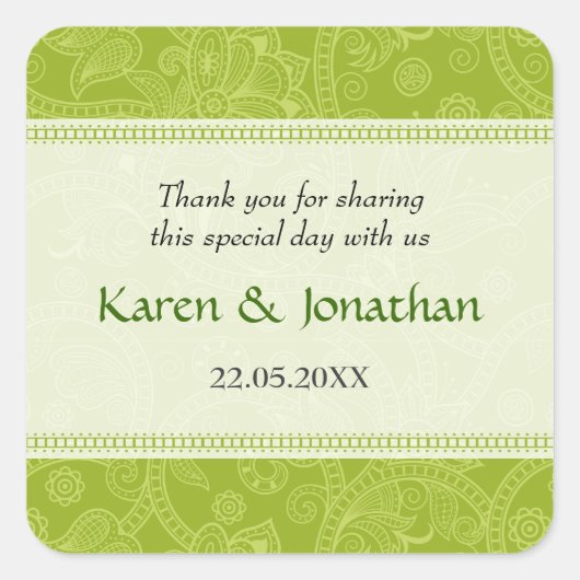 Paisley Impression in Green Wedding Sticker (Vorderseite)