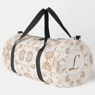 Paisley in Beige Ästhetik Moderne Tan Brown Init. Duffle Bag