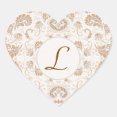 Paisley in Beige Ästhetik Moderne Tan Brown Init. Herz-Aufkleber (Vorderseite)
