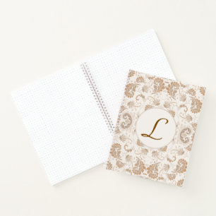 Paisley in Beige Ästhetik Moderne Tan Brown Init. Notizblock