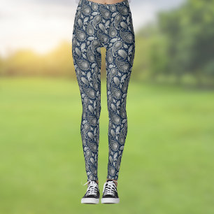 Paisley in Navy Blau Elegantes Silber Vintage-Look Leggings