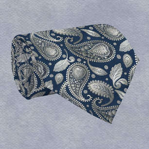 Paisley in Navy Blue und Elegant Silver Krawatte