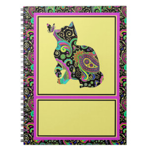Paisley-Katze und Schmetterling Notizblock