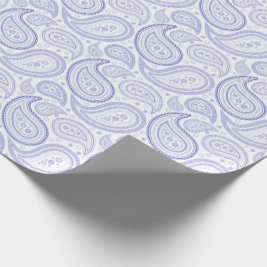 Paisley-Königsblau auf weißem Packpapier (Ecke)